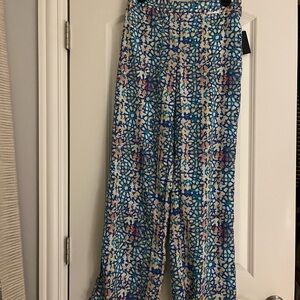 Stoosh Teal Floral-Print Wide Leg Pants
